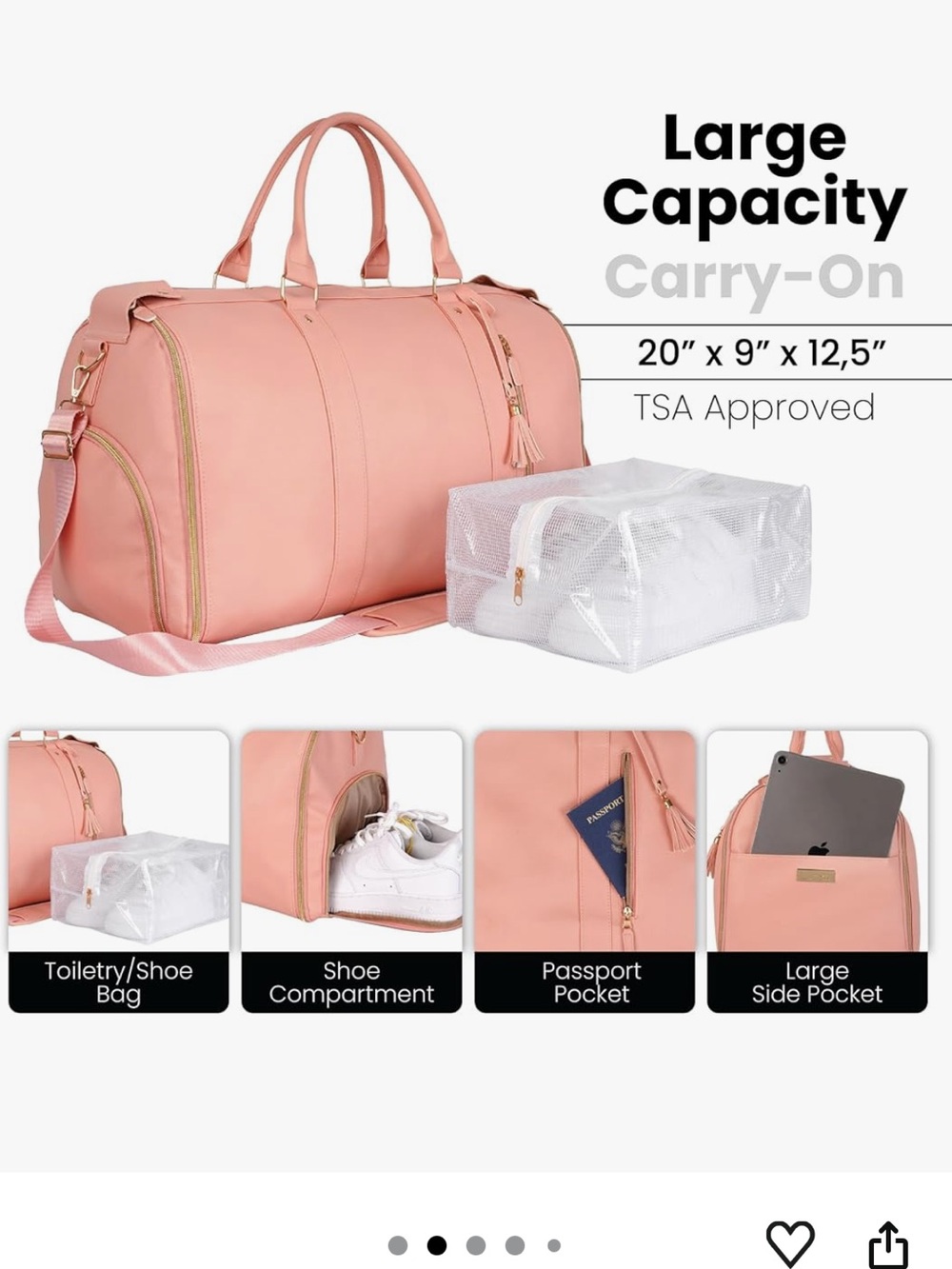 Luhxe Pink Convertible Garment Duffel Bag | Foldable Carry-On Travel Bag | NWTs